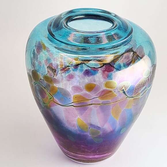 Robert Held Signed Vintage Art Glass Vase Purple Blue 4.5" High - Picture 13 of 15